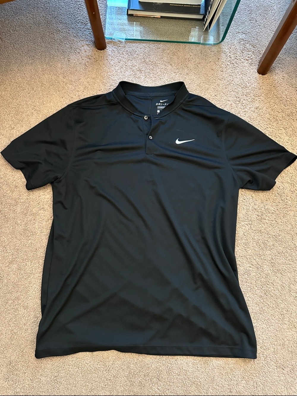 Nike Black Short-Sleeve Dri-FIT Polo with White Swoosh